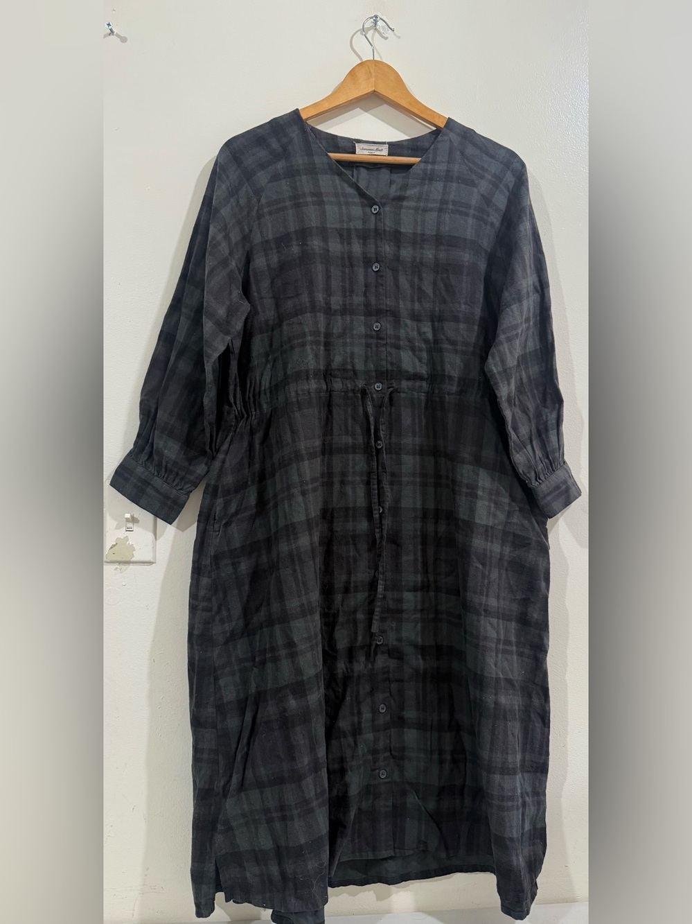 Samansa Mos2 Women's Black Plaid Long-Sleeve Button-Front Midi Dress